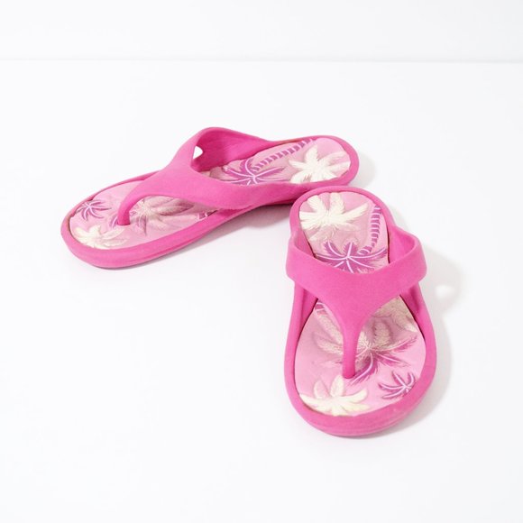 Pink Tropical Palm Tree Cushioned Flip Flops - Picture 2 of 9